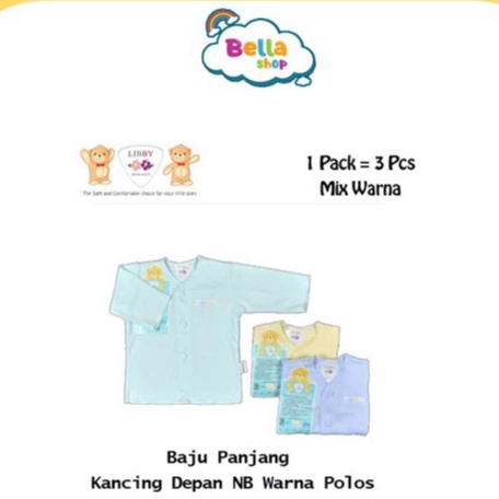 3 PCS Libby Baju Panjang Kancing Depan MIX Warna Polos NB -BELLA SHOP