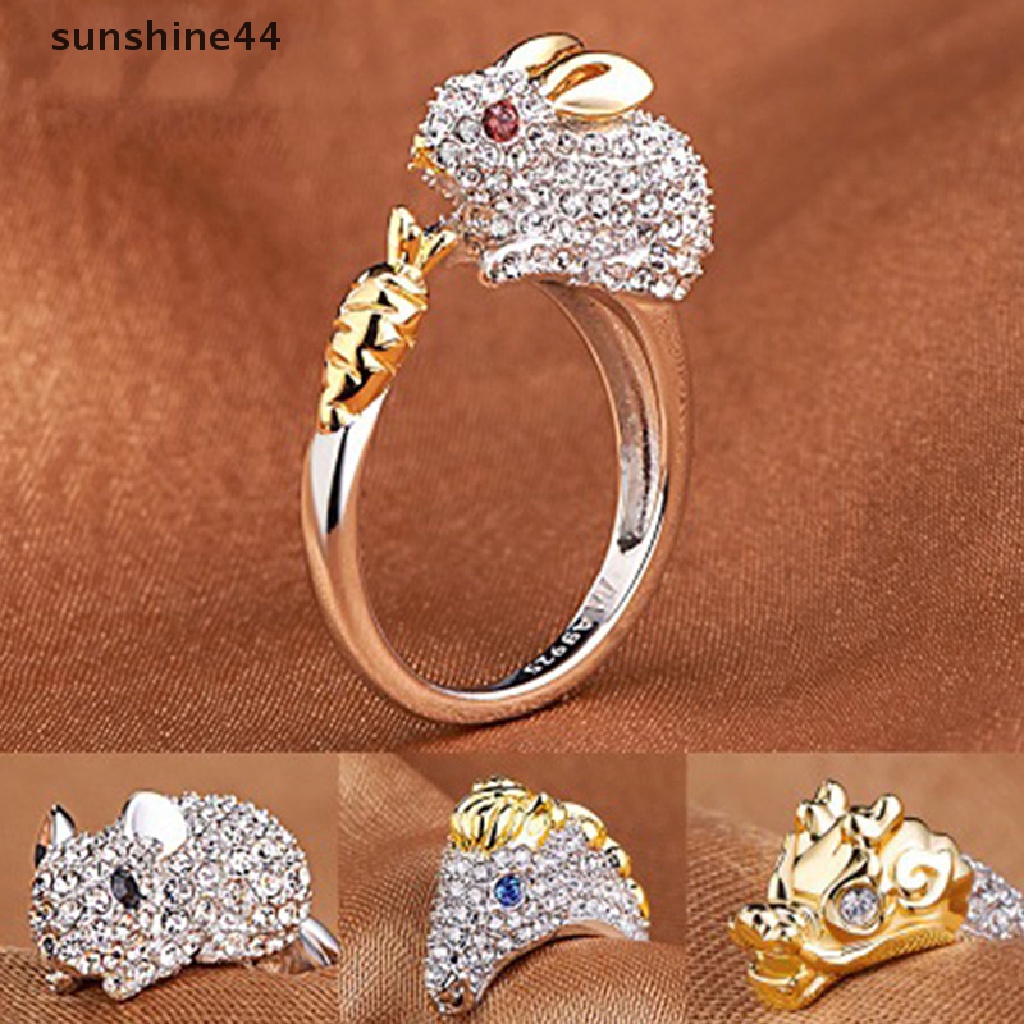 Sunshine Cincin Kristal Bentuk Kelinci / Babi / Naga / Kuda / Monyet / Ular / Domba / Harimau / Anjing