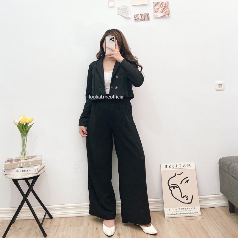 Lookatmeofficial • Mandy Blazer Crop Office Bahan Scuba Premium