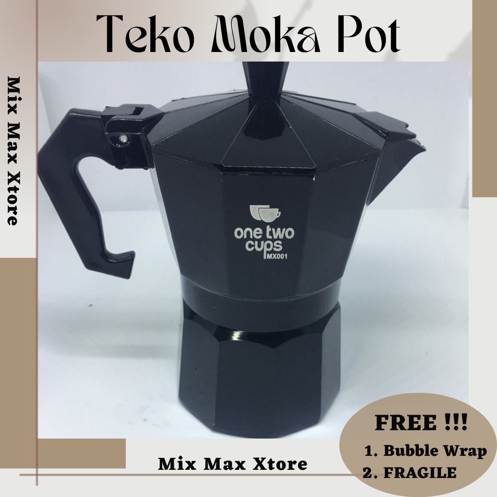 OneTwoCups Espresso Moka Pot Teko Stovetop Filter Coffee Maker (5 Ukuran) - Silver / Black