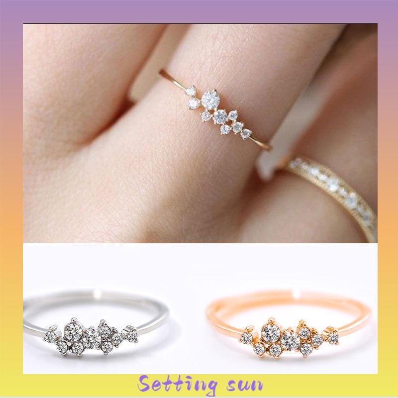 COD✨Cincin Emas Wanita Korea perak 925 Hias Kristal Zircon 3 Lapis Emas 18K Untuk Wanita TN