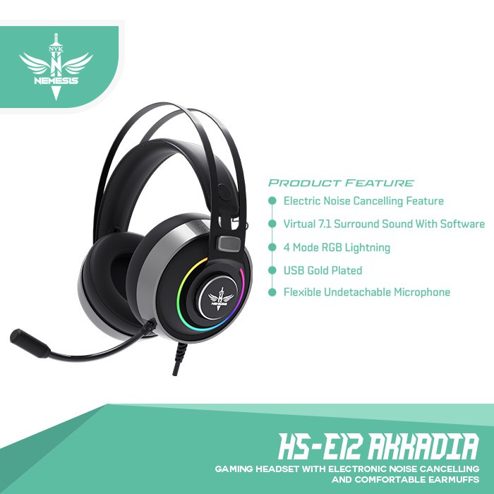 NYK HS-E12 Headset Gaming 7.1 Surround RGB AKKADIA HS - E12