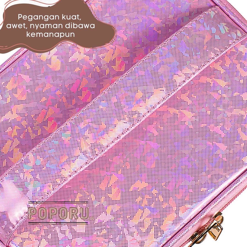 POPORU MORPHO FUCHSIA pouch 4 types - gloss cosmetics bag organizer for make up - tas tempat kosmetik