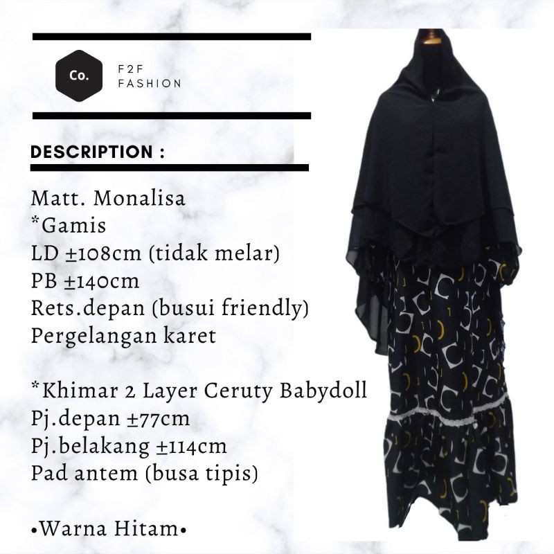 GAMIS BUSUI SYAR'I MONALISA ABSTRAK HITAM SET KHIMAR 2 LAYER CERUTY BABYDOLL