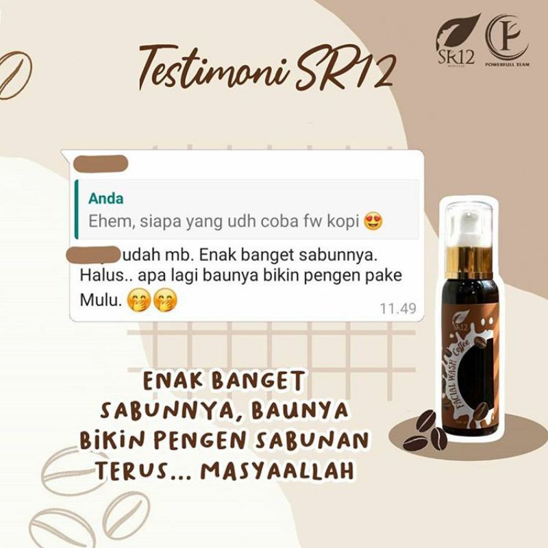 Facial Wash Coffee SR12 Sabun Cuci Muka Cair Mencerahkan Wajah Memudarkan Flek Hitam dan Bekas Jerawat