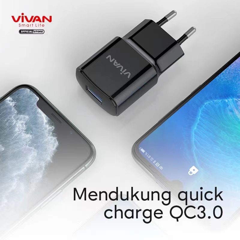 Charger VIVAN Power Oval 2 3A 18W Original Quick Charging Fast Charging - Garansi Resmi 1 Tahun