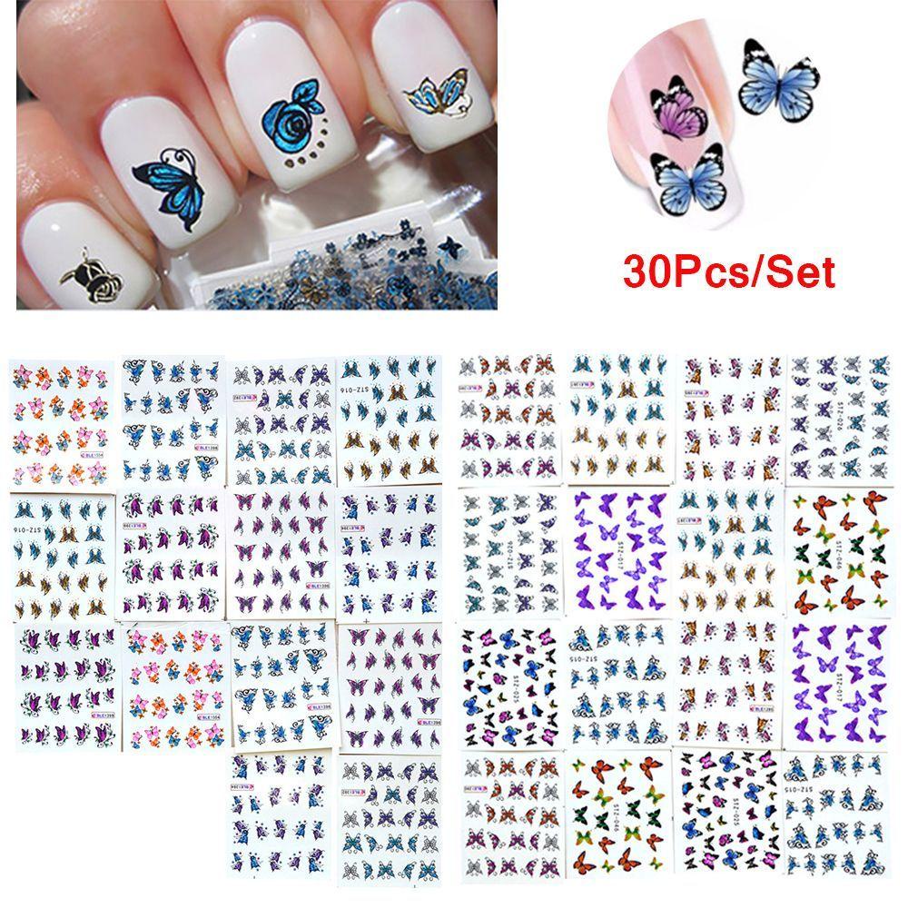 Agustina Nail Art 3D Full Wrap 30lembar Air Decals DIY Colorful Fashion Transfer Butterfly