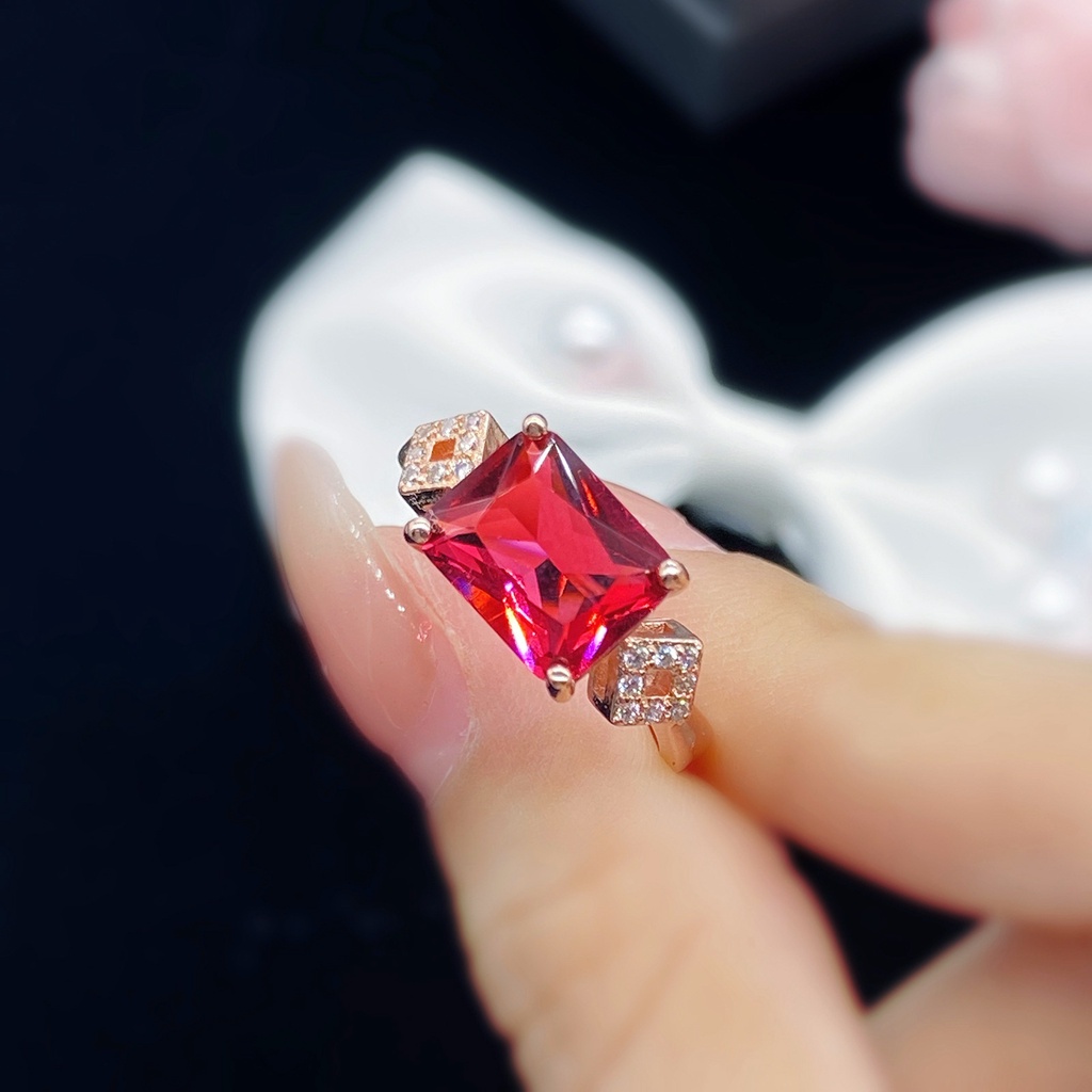 Cincin Kristal Ruby Diamond Rose Gold Bahan Stainless Steel Untuk Wanita