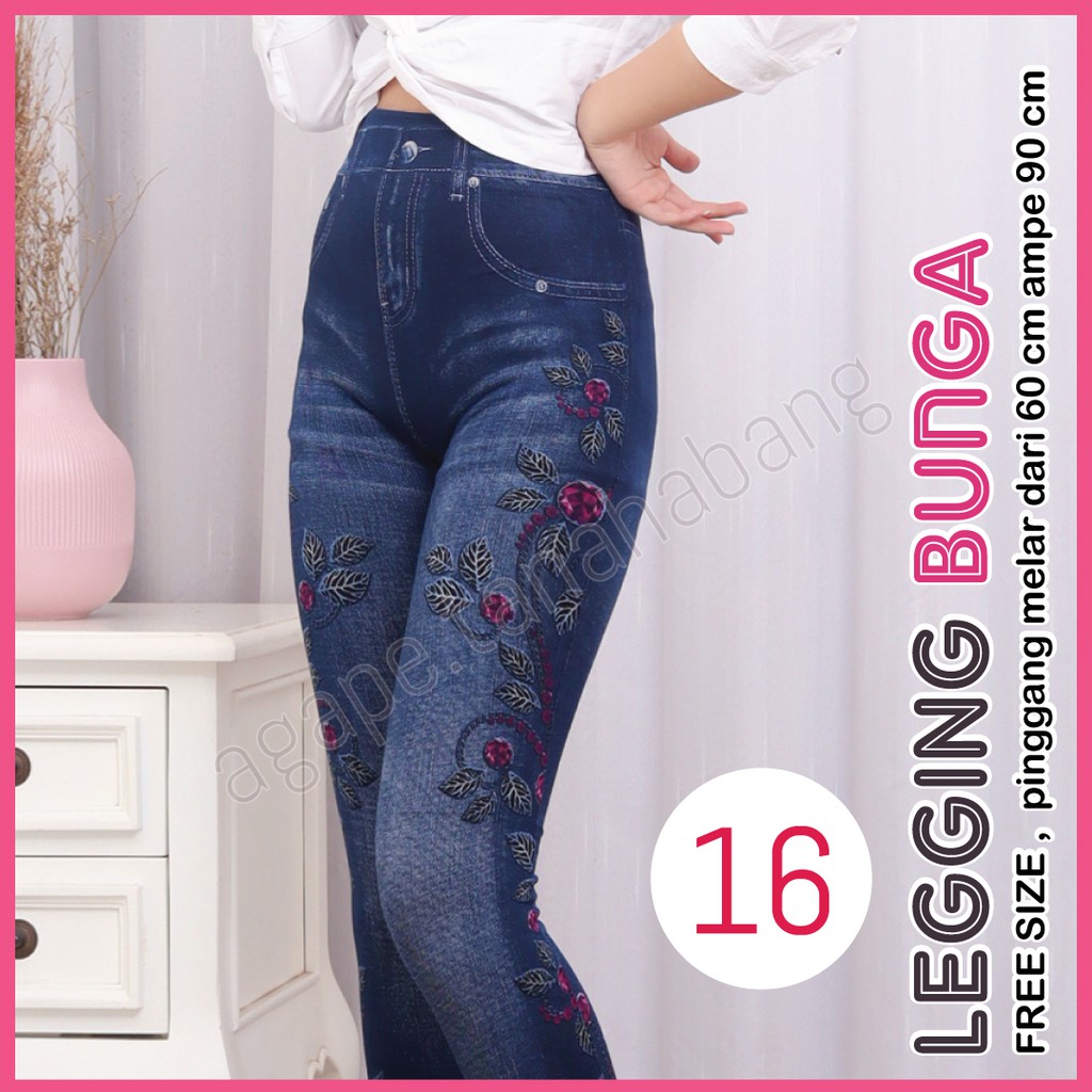 legging Jeans Bunga #16 / Legging Bunga Wanita