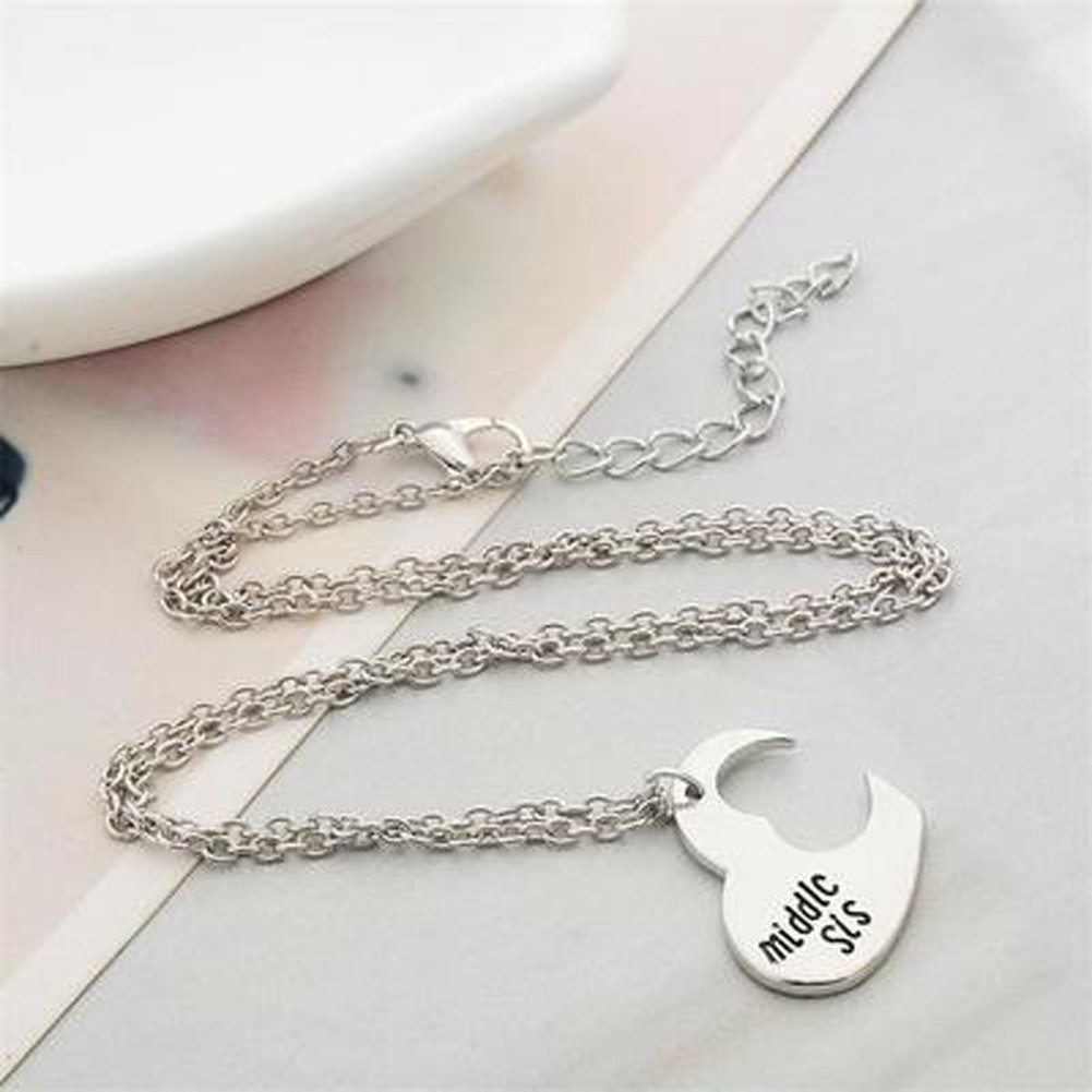 Fashion Unisex BIG MIDDLE LITTLE Moon Family Heart Alloy Pendant Necklace