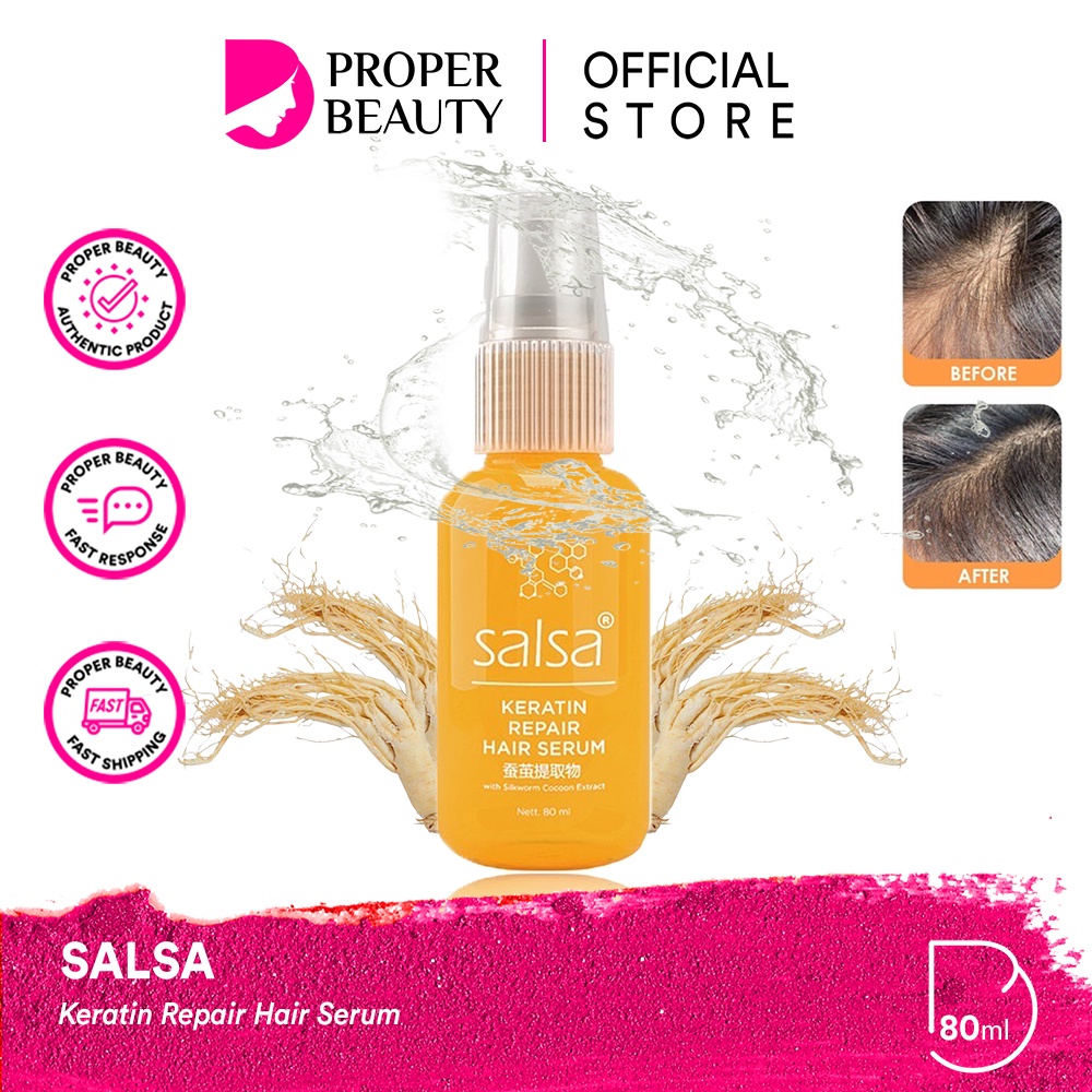 SALSA Keratin Repair Hair Serum Indonesia / Serum Rambut 80ml / With Silkworm Cocoon Extract / Perawatan Kusut Kering Halus Lurus Menghaluskan / Treatment Vitamin / Growth Rose / Skincare Hair Care Shampoo Conditioner Color Parfum Spray Mask / Face Paket