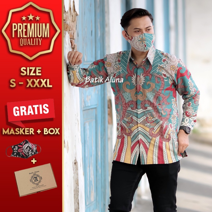 BAJU KEMEJA BATIK PRIA LENGAN PANJANG BATIK ALUNA PREMIUM ATASAN TRADISIONAL COWOK COWO LAKI MEWAH M