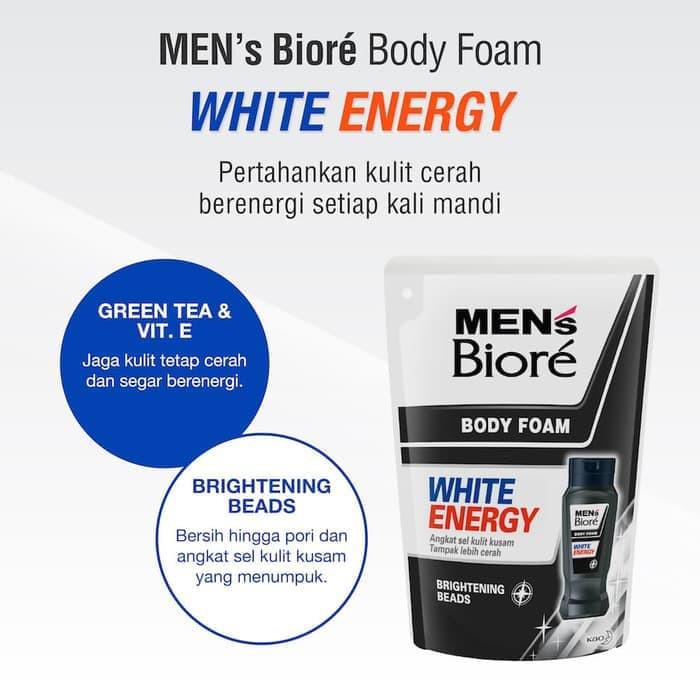 Men's Biore Sabun Mandi Cair Untuk Pria White Energy Eksfoliasi Refill 400 ml Twin Pack - Sabun Cair Body Wash