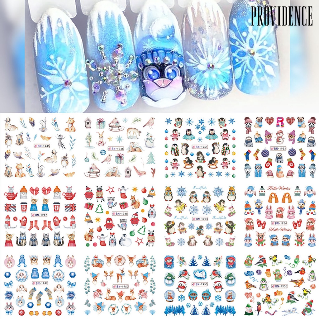 Providence Stiker Kuku Motif Natal 3d Holografik Warna-Warni Untuk Manicure / Nail Art