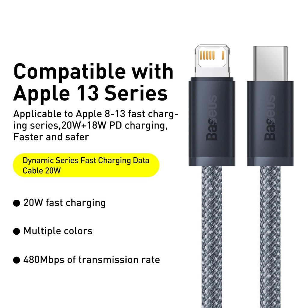 Baseus Original Kabel Data Dynamic Series Type C to Lightning 20W Iphone PD 2M 2 Meter 200CM 11 12 13 Max Pro Ori Tipe C Cable