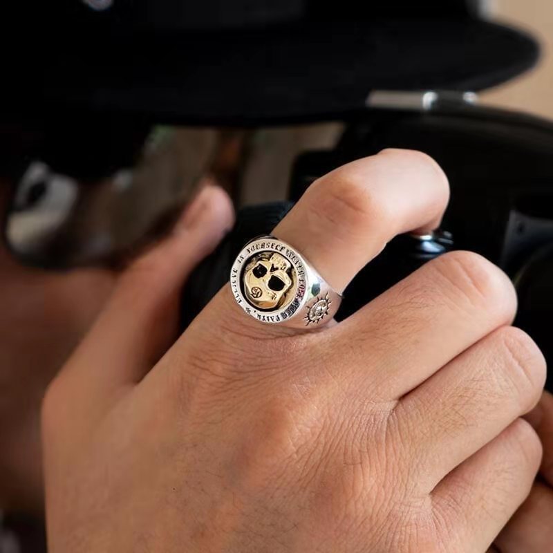 Cincin Bentuk Tengkorak Gaya Retro hip hop punk Untuk Pria