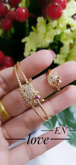 Xuping set perhiasan kalung gelang anting cincin lapis emas 24k (anti iritasi dan tidak lintur) 2078
