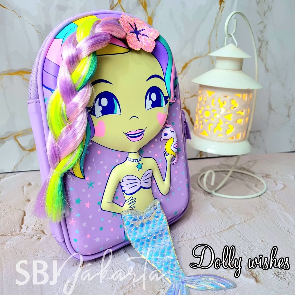 Tempat pensil Kotak Pensil Hardcase 3D EVA Mermaid Dolly Wishes Model seperti Smiggle