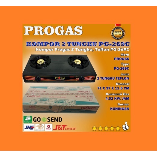 Kompor Gas 2 tungku PROGAS PG-269 - Kompor Gas 2 Tungku Murah Kaleng Progas - Kompor Kaleng 1 tungku PROGAS