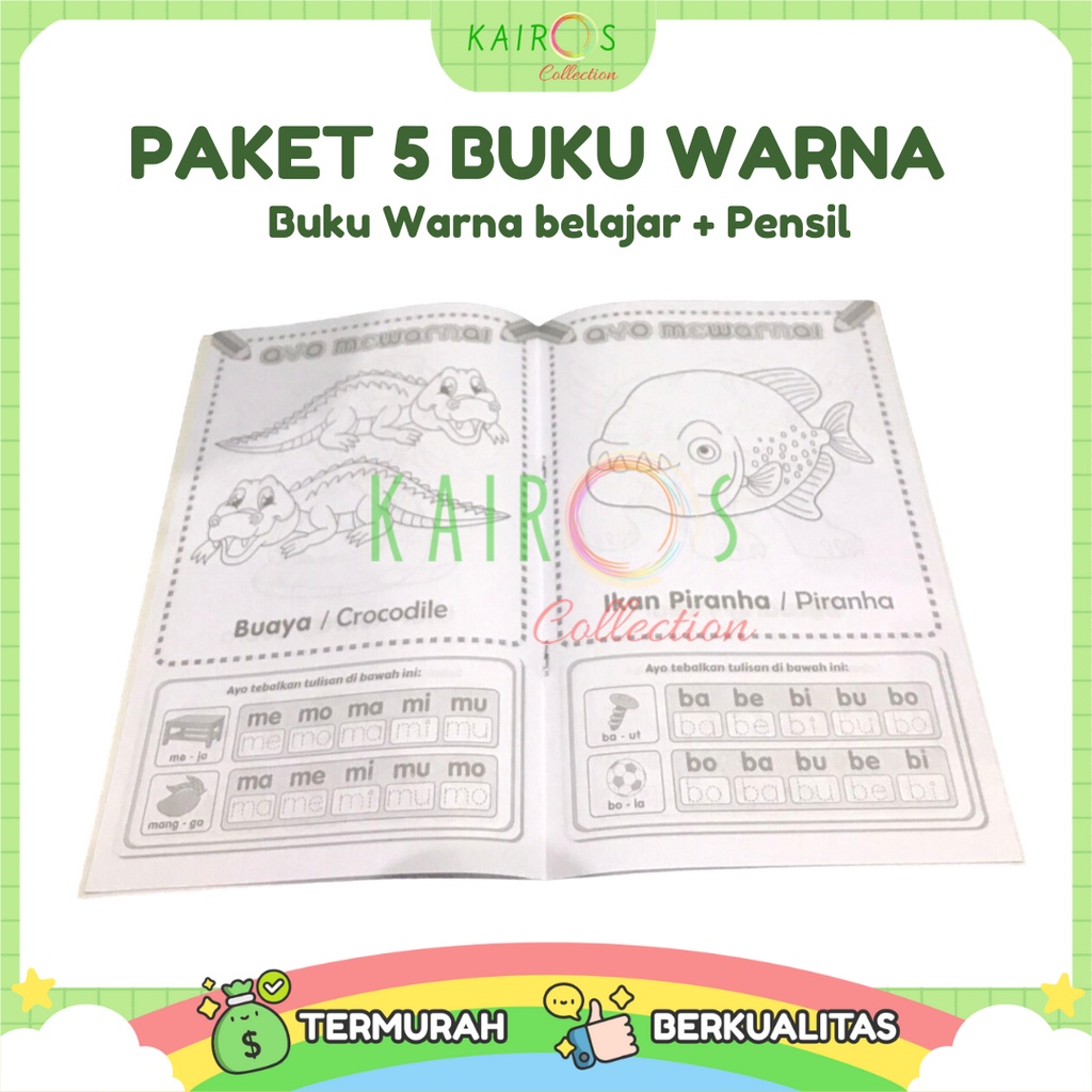 Paket Hemat 5 Buku Mewarnai Anak Belajar dan Pensil Warna 12 Warna Lengkap