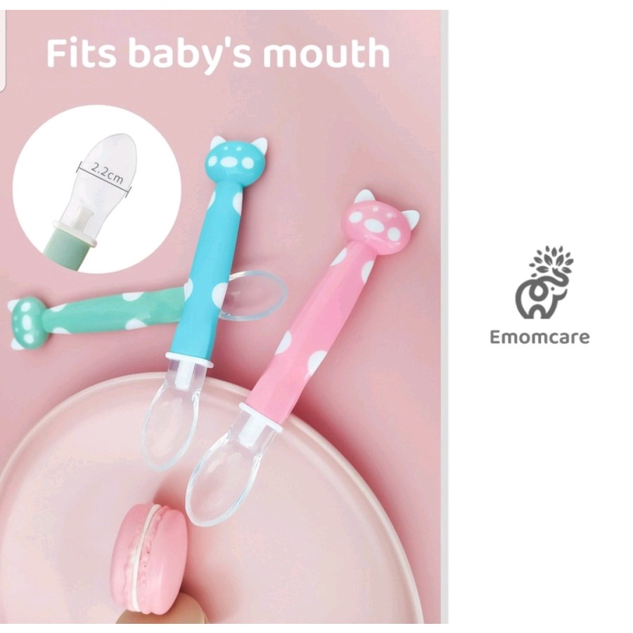 SENDOK MAKAN BAYI SILICONE TAHAN PANAS - SENDOK BAYI KARTUN LUCU BABY SAFETY SPOON - BC