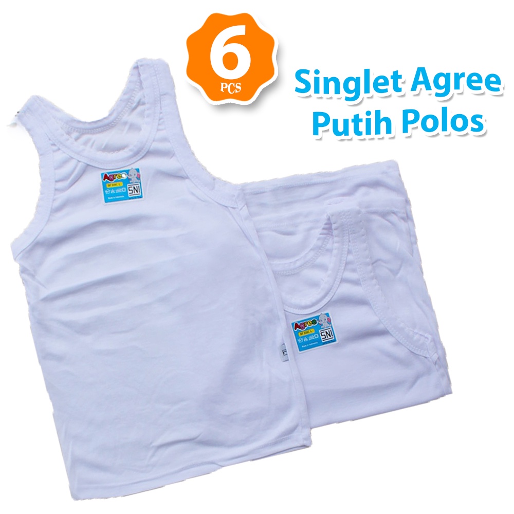 6 Pcs Singlet Agree 039 | Singlet Putih Polos | Size S M L XL XXL
