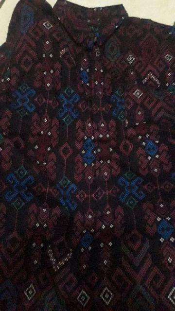 Shineclothes 8068 C Kemeja Batik Songket  Ungu Pria M-xl