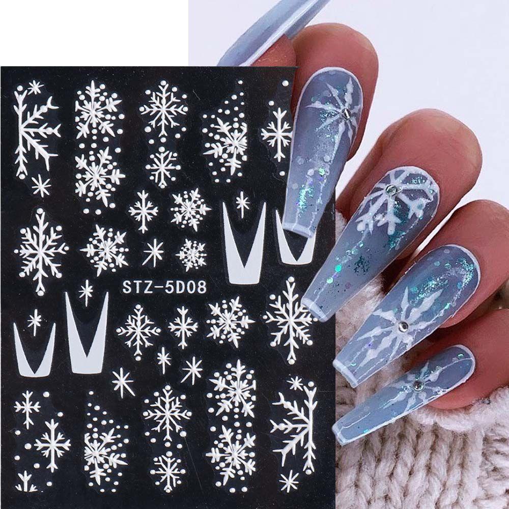 AUGUSTINA Agustina Natal Stiker Kuku Putih Fashion Tahun Baru Manicure Aksesoris Snowman Musim Dingin Pesona Nail Art Dekorasi