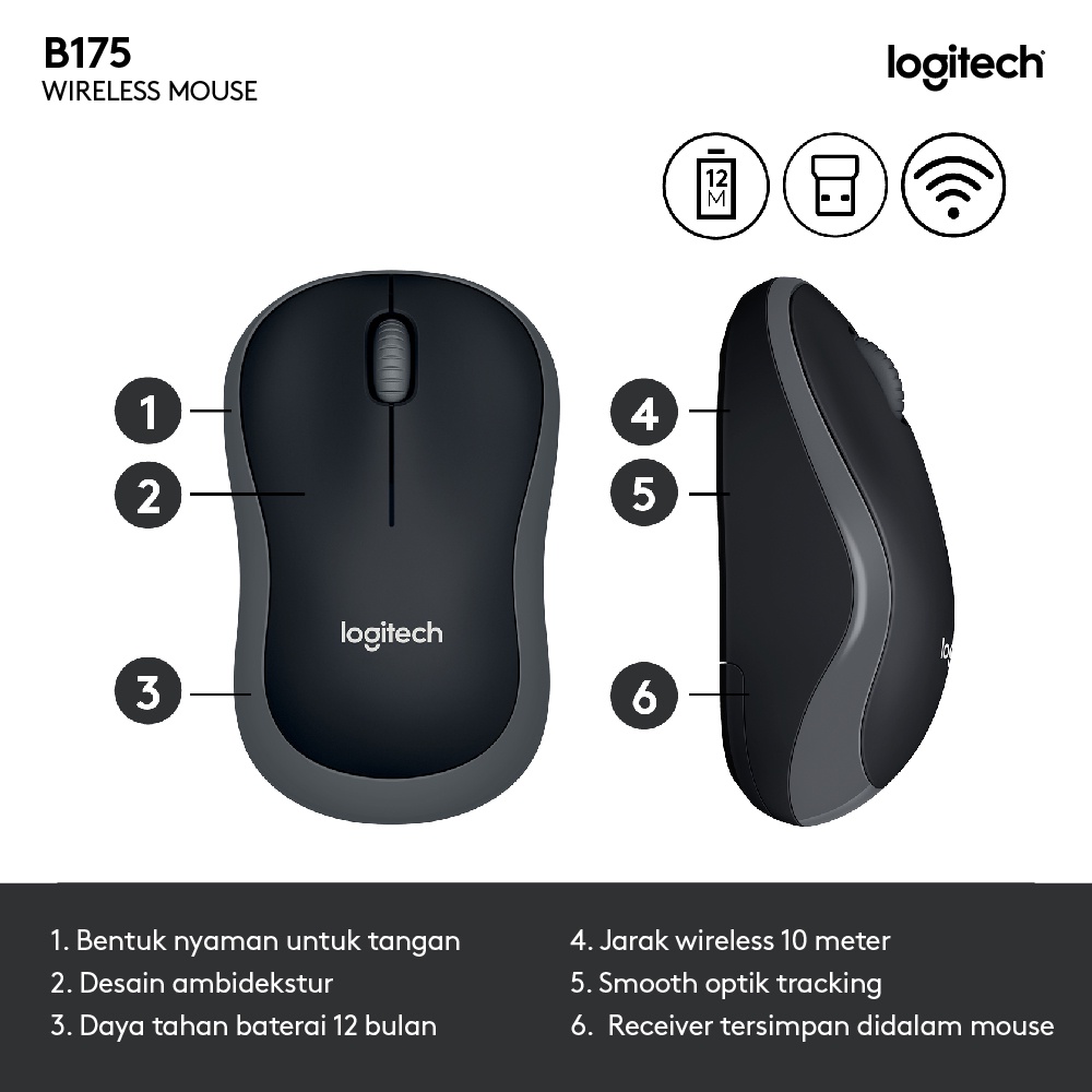 Logitech B175 Mouse Wireless untuk Windows, Mac, Linux dan ChromeOS Image 7
