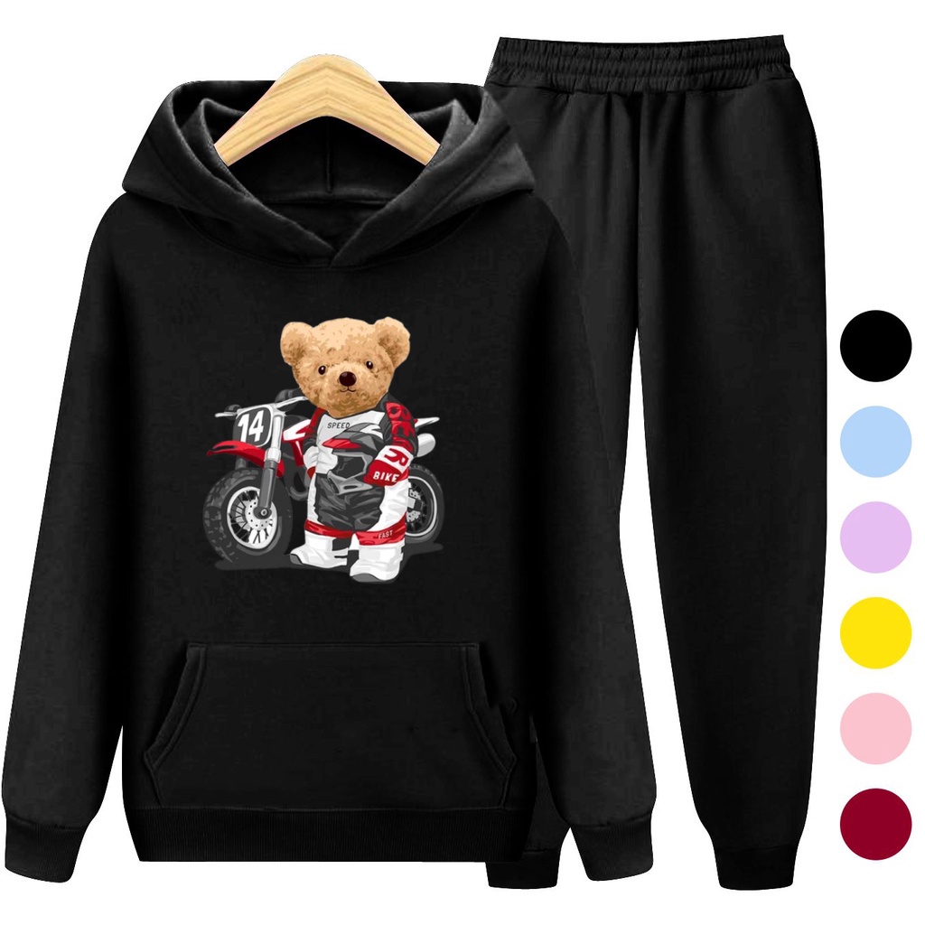 Setelan Sweater Anak + Celana TEDDY BIKE / Set Sweater Hoodie Anak Laki - Laki - Remaja Kekinian Viral Terbaru