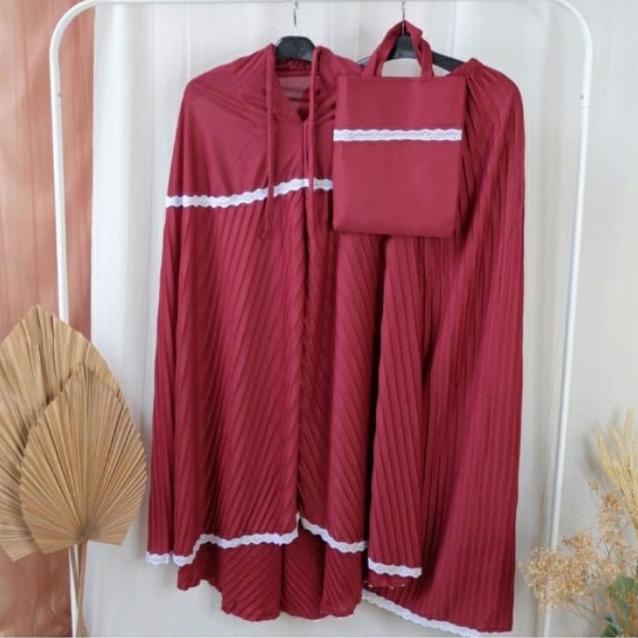 ♖ mukena plisket dewasa - Hitam ➻