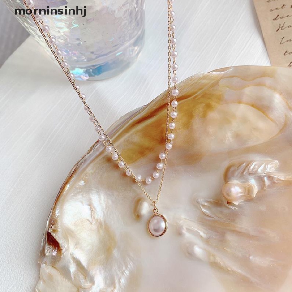 Mor Kalung Choker Dua Lapis Dengan Liontin Mutiara Untuk Wanita