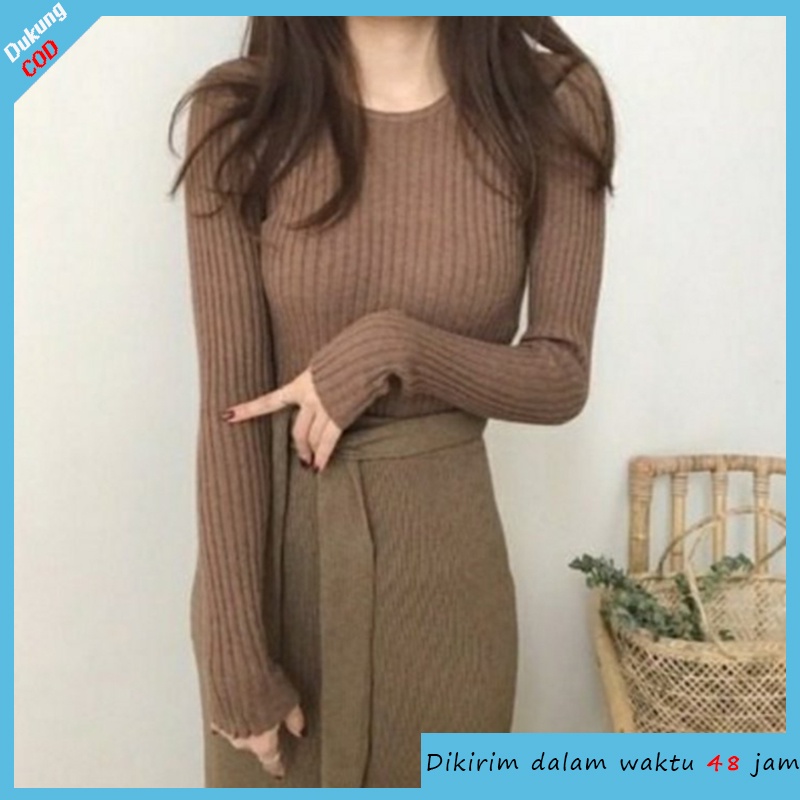 【Diskon Spesial】Sweater Rajut Lengan Panjang Kerah Setengah Tinggi Wanita Korea