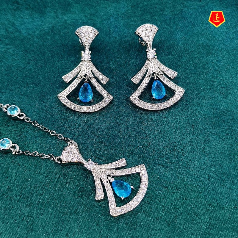 [Ready Stock]Women's High-Grade Emerald Necklace Set Ear Studs