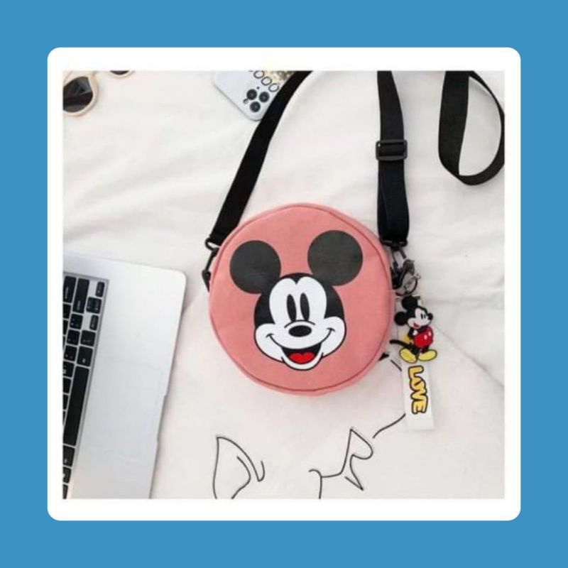 Tas Selempang anak Karakter Lucu Mickey Mouse Tas Anak Perempuan mini Sling bag Bulat EMOEMO