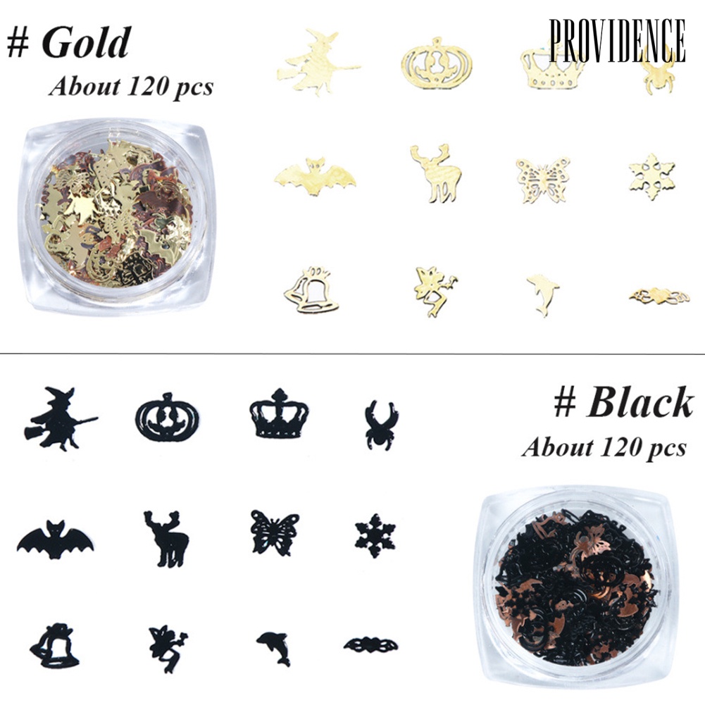 Providence 120Pcs Halloween Pumpkin Bat 3D Nail Glitter Slices Art Decor Alloy Flakes Decal