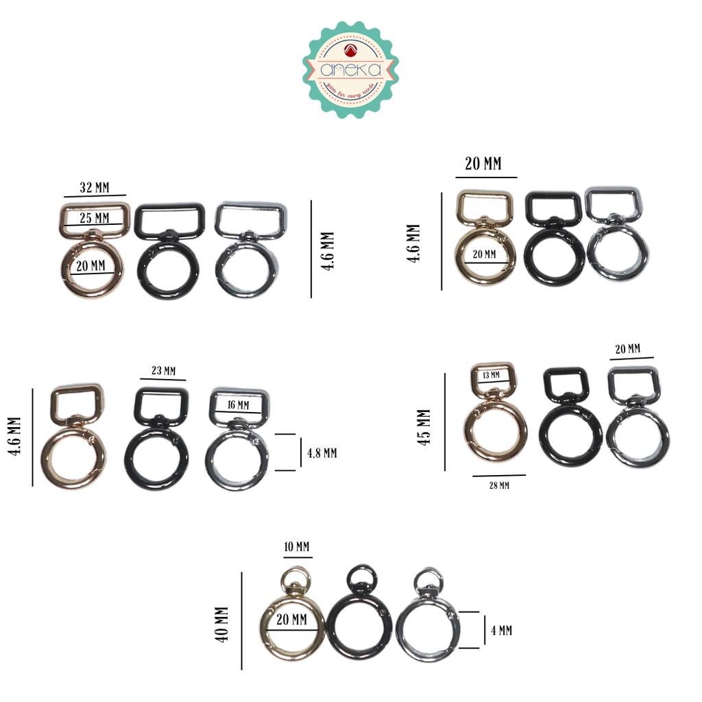 Kait Tas Buka Tutup Hitam / Silver / Emas - Satuan