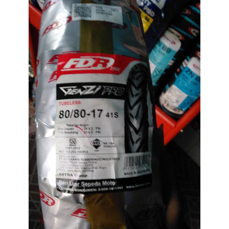 Ban tubles FDR genzi/pro uk.80/80.ring 17.free pentil..untuk semua motor bebek