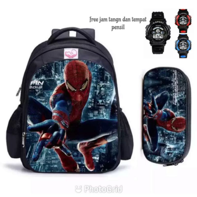 COD | Paket Hemat Tas ransel anak sekolah laki laki TK-SD / free tempat pensil dan jam tangan GShock