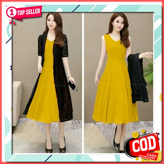 Baju Dress Wanita Trandy Terbaru 2021 Model Kekinian Dress Lengan Pendek Anggun Dress Manuela Dress 