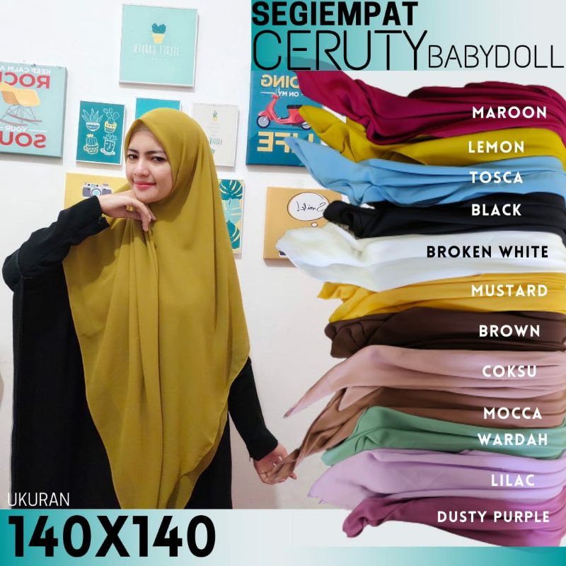 Jilbab Square jumbo Ceruty Babydoll Syar'i 140x140 | jilbab segiempat Jumbo