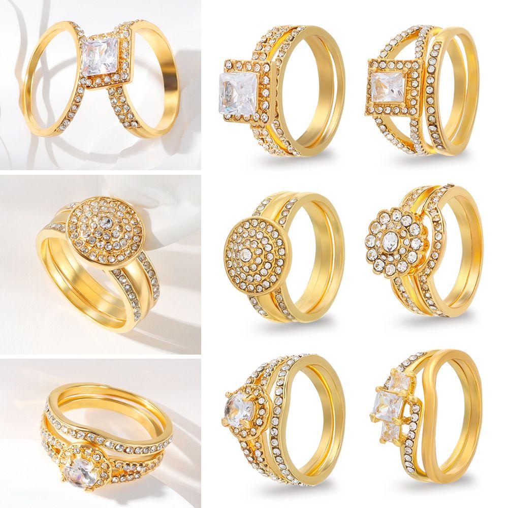 R-flower Couple Rings Elegan Pernikahan Lapis Emas Perhiasan Fashion