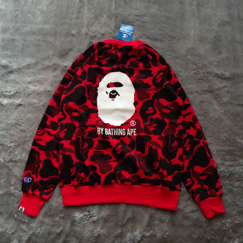 Sweater Crewneck Champion X Bape Camo Bordir FullTag &amp; Lebel