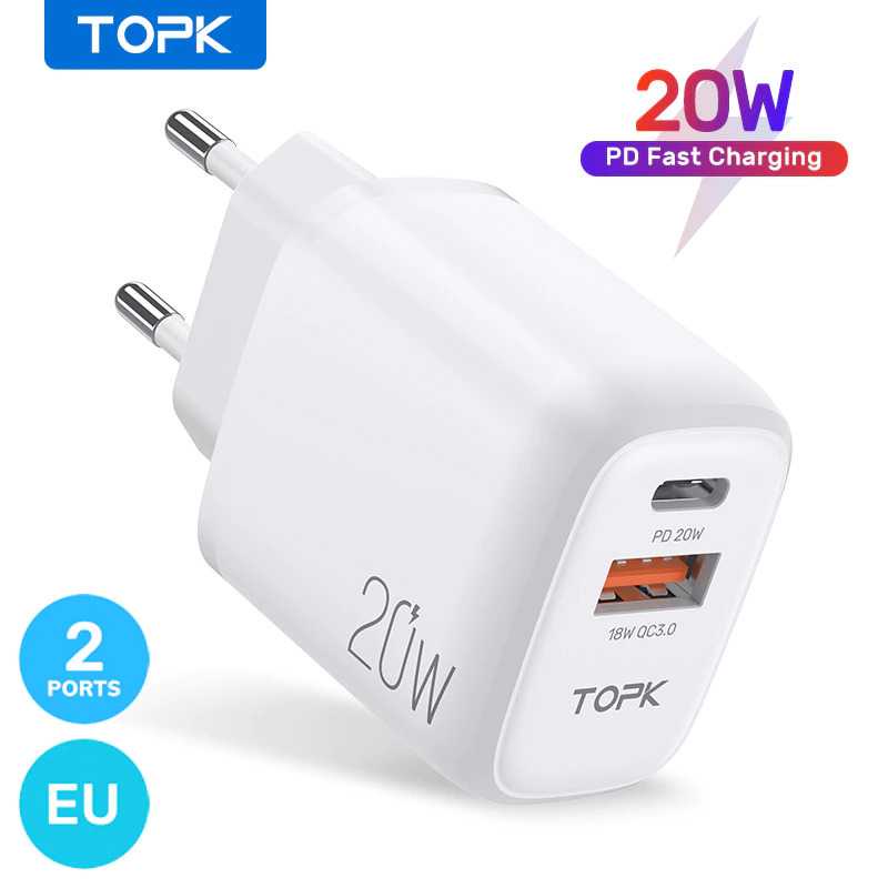 GS8 Charger TOPK USB Type C PD QC3.0 2 Port 20W - B210P