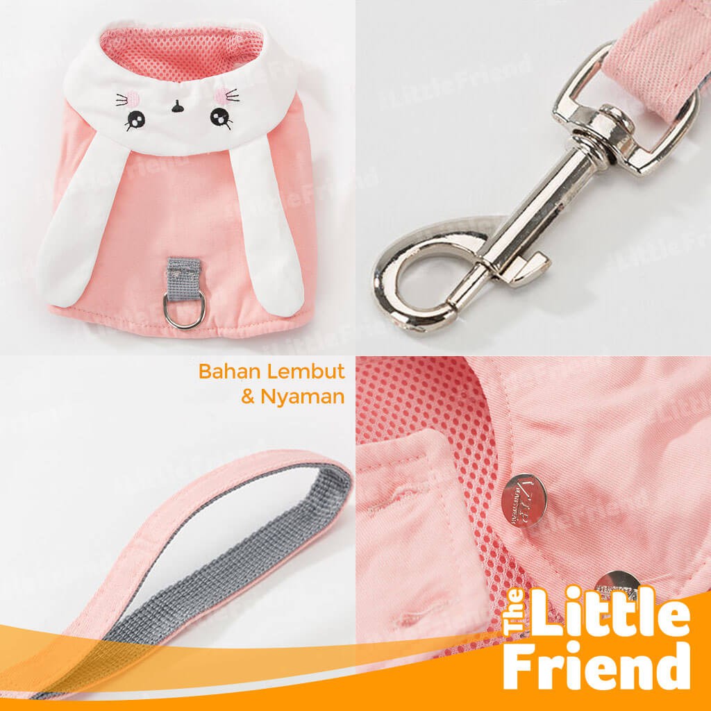 Baju Anjing Lucu Model Harness Bentuk Kelinci Bonus Tali Leash Unik