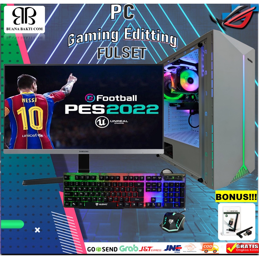 CPU Editting Gaming Rendering Intel i7 Ram 16Gb HDD 1Tb SSD 256Gb VGA (GTX 1050 Ti 4Gb) Monitor Samsung 24 Inch 75Hz  Siap Pakai