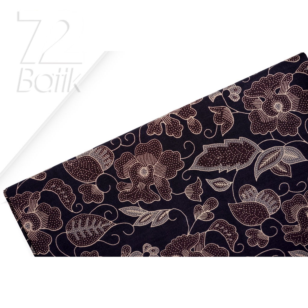 KAIN BATIK PREMIUM Bahan Katun Motif Daun Kembang Kamboja Warna Hitam 722323 Cap 72 Jarik Jarit Samping Kebat Panjang Batik Katun Modern Premium Bahan Seragam Batik Pernikahan Kantor Keluarga Murah Kamen Jadi Batik Bali Lembaran