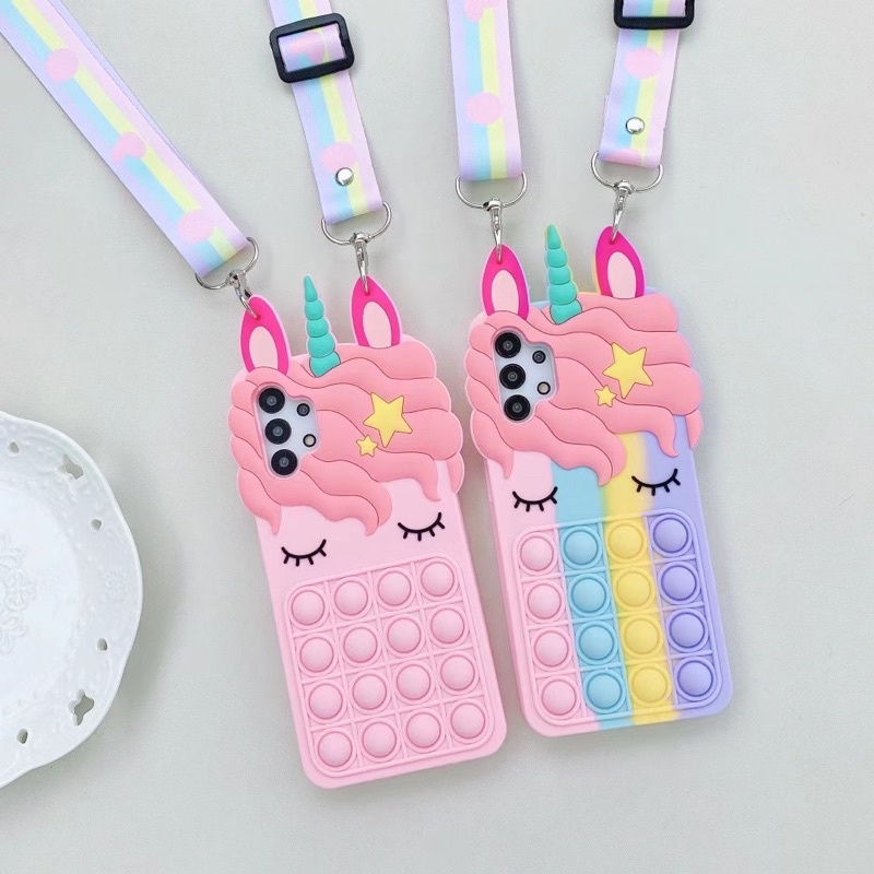 SAMSUNG S9 S10 S20 S21 Plus Ultra  NOTE 9 10 20 A52 A72 A32 A02s Ultra Unicorn Pop It Up Case with Lanyard Strap