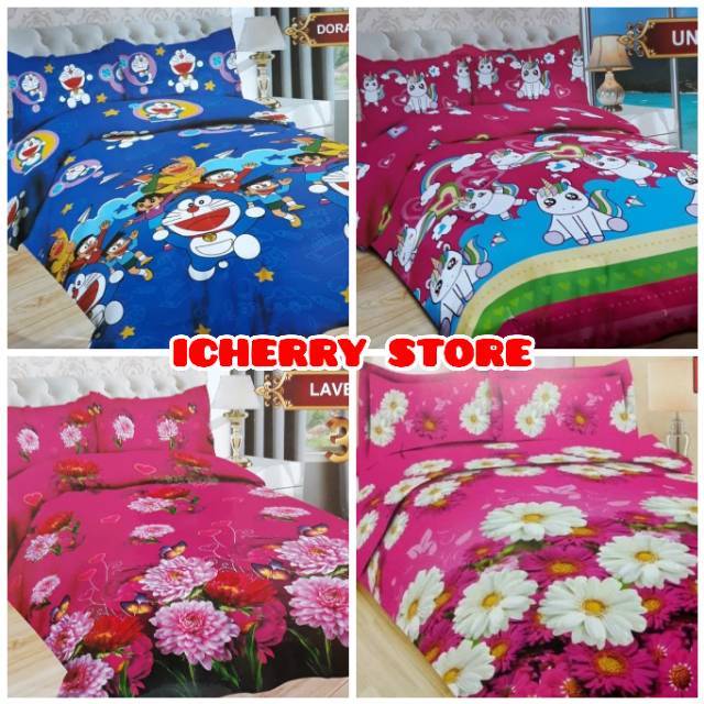 Set Bedcover Bed Cover Bonita 3D Rumbai/Karet King 180 - Doraemon Lovely, Gardenia, Lavenia, Unicorn