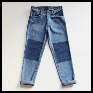  Celana  Boyfriend  Jeans Panel Unfinished Medium  Blue  